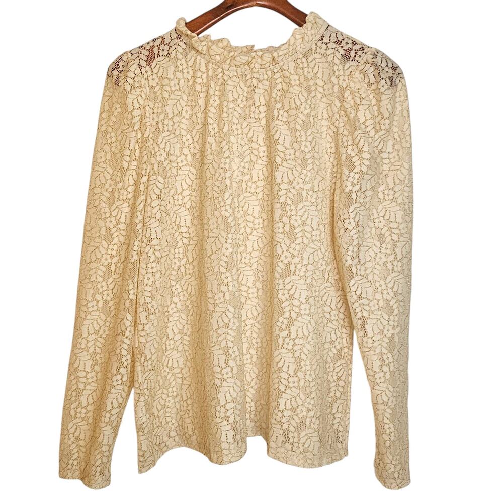 Loft Outlet by Ann Taylor Ivory & Gold Lace Long Sleeve  Blouse w/ Ruffle Collar